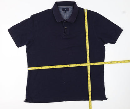 Marks and Spencer Men's Blue Cotton Polo Shirt Size L Regular Fit