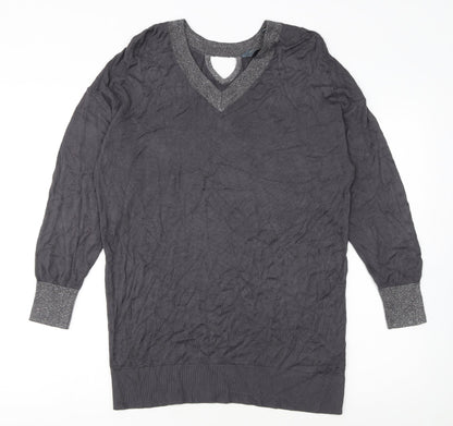 Ruth Langsford Women’s Grey Knit Jumper Dress M V-Neck Long Sleeve