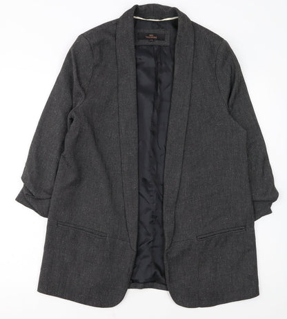 Next Women Grey Herringbone Shawl Collar Long Blazer Size 14