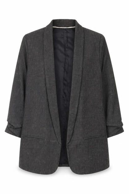 Next Women Grey Herringbone Shawl Collar Long Blazer Size 14
