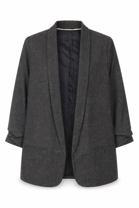 Next Women Grey Herringbone Shawl Collar Long Blazer Size 14
