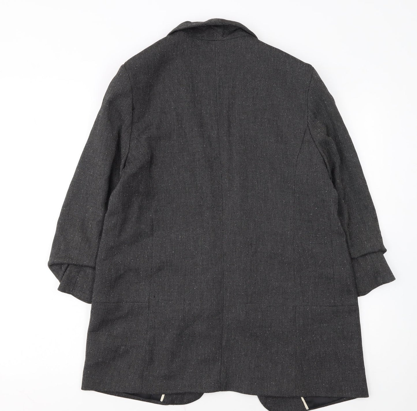 Next Women Grey Herringbone Shawl Collar Long Blazer Size 14