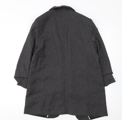 Next Women Grey Herringbone Shawl Collar Long Blazer Size 14