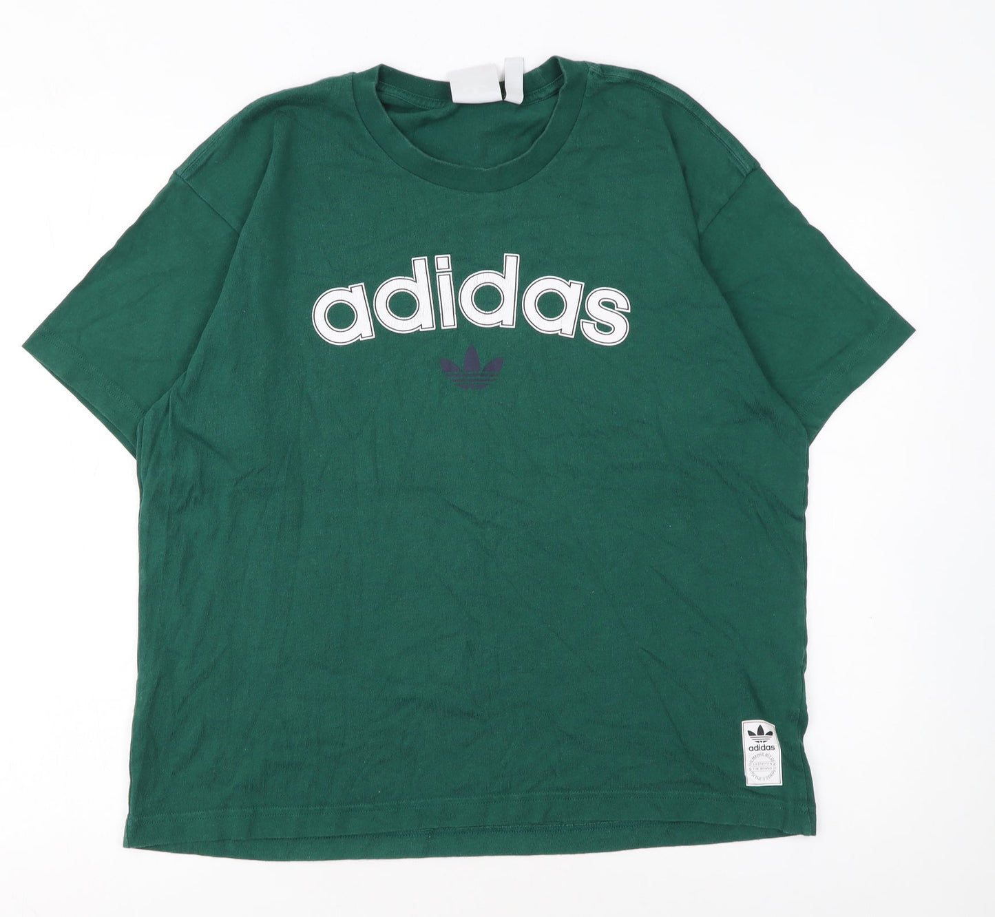 Adidas Men's Green Crew Neck Logo Cotton T-Shirt Size M