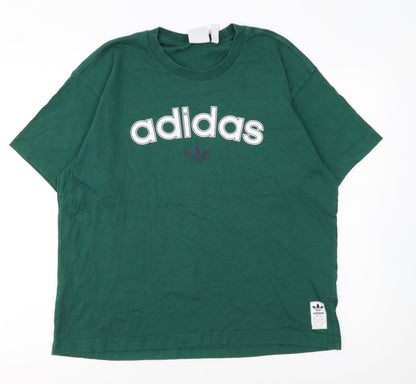 Adidas Men's Green Crew Neck Logo Cotton T-Shirt Size M