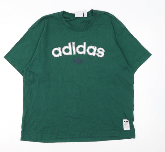 Adidas Men's Green Crew Neck Logo Cotton T-Shirt Size M