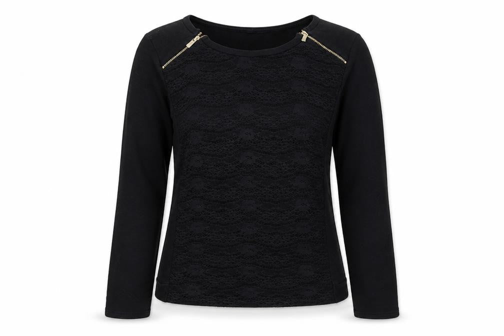 Morgan Women Black Lace Panel Pullover Sweatshirt Size S