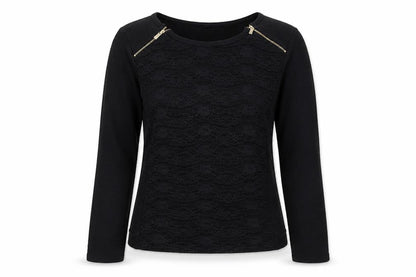 Morgan Women Black Lace Panel Pullover Sweatshirt Size S