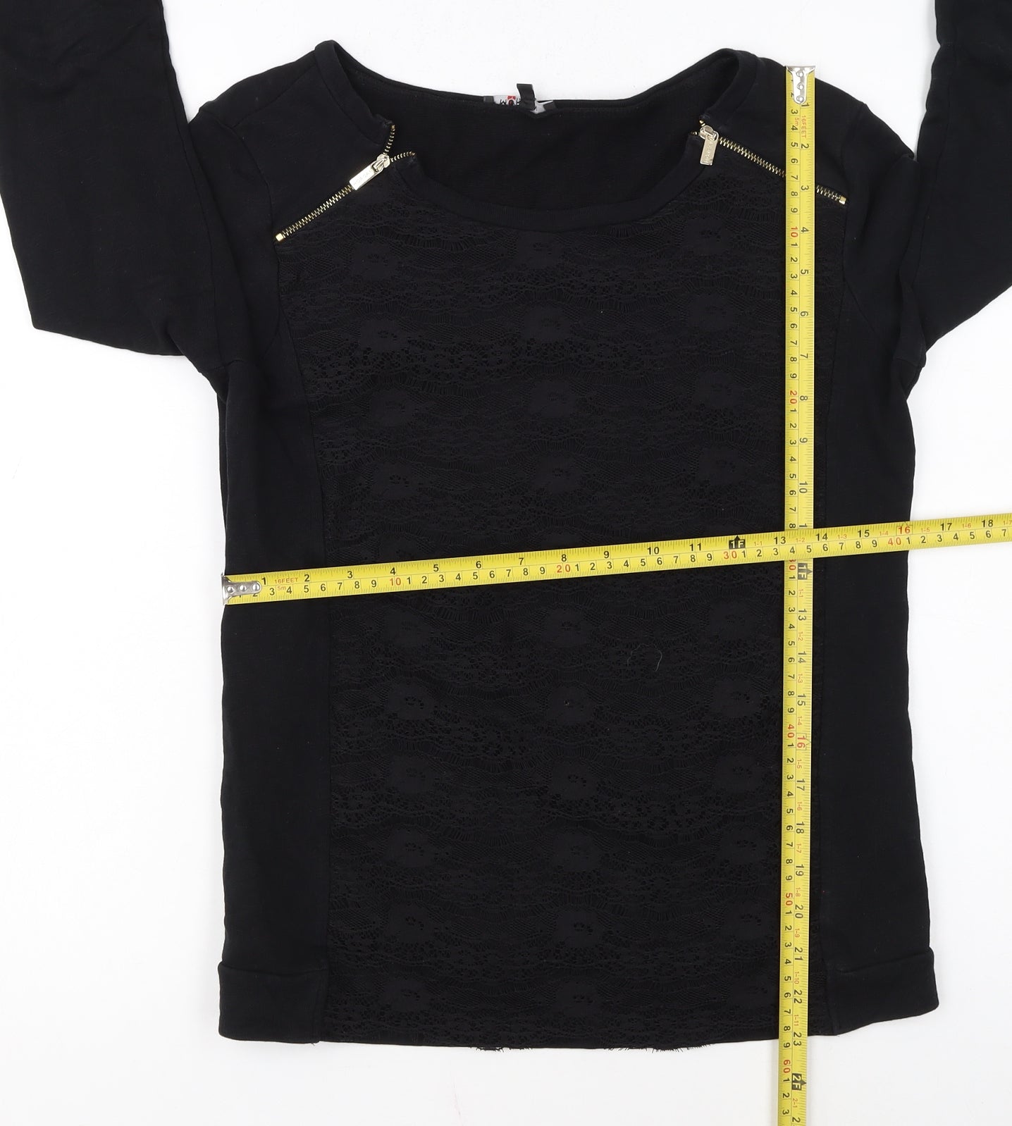 Morgan Women Black Lace Panel Pullover Sweatshirt Size S