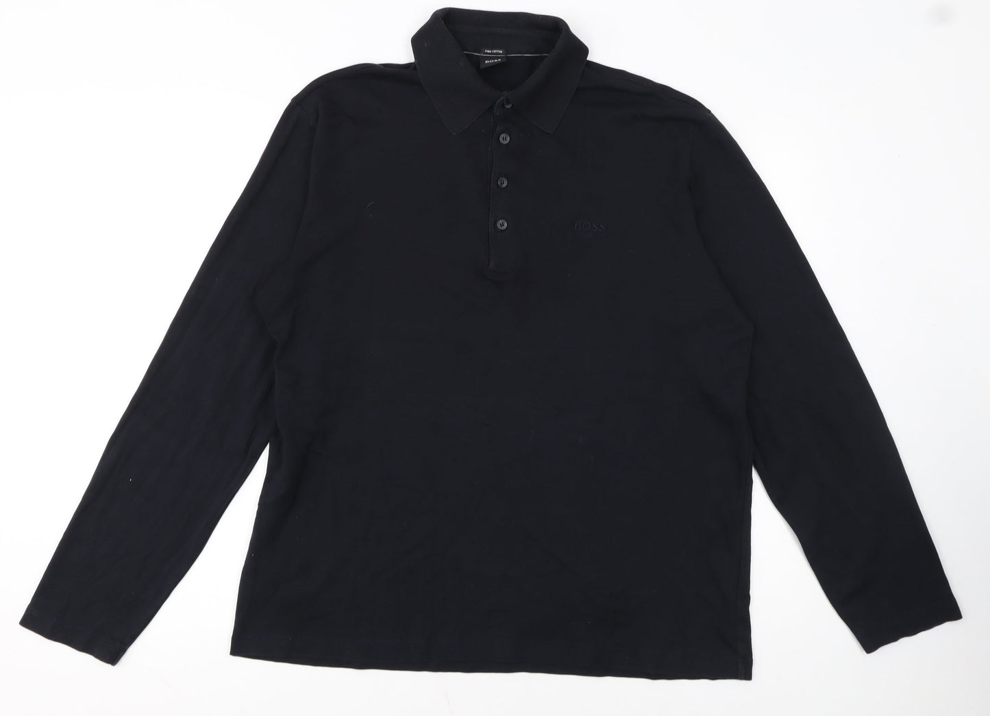 Hugo Boss Men's Black Long Sleeve Pima Cotton Polo Shirt XL