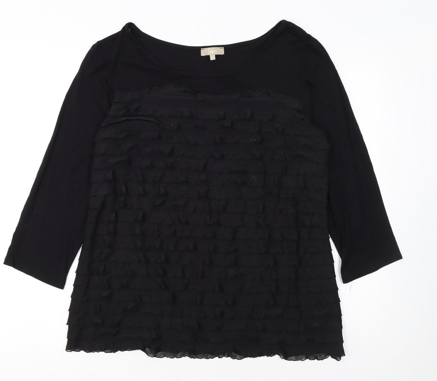 Soon Women Black 3/4 Sleeve Ruffle Tunic Top Size 18