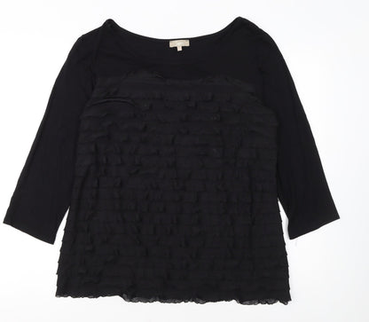 Soon Women Black 3/4 Sleeve Ruffle Tunic Top Size 18