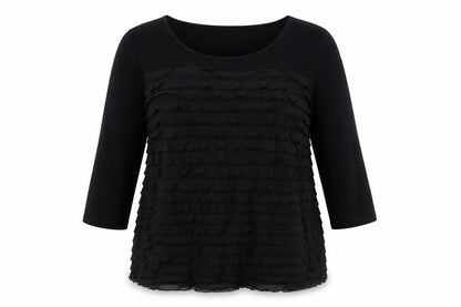 Soon Women Black 3/4 Sleeve Ruffle Tunic Top Size 18