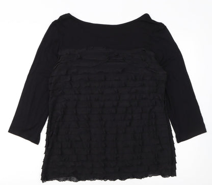 Soon Women Black 3/4 Sleeve Ruffle Tunic Top Size 18