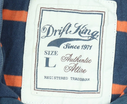 Drift King Men’s Blue Striped Cotton Polo Shirt L Casual