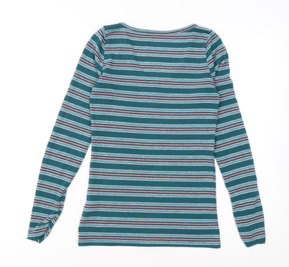 Hollister Women Blue Striped Long Sleeve V-Neck Slim Fit Top L