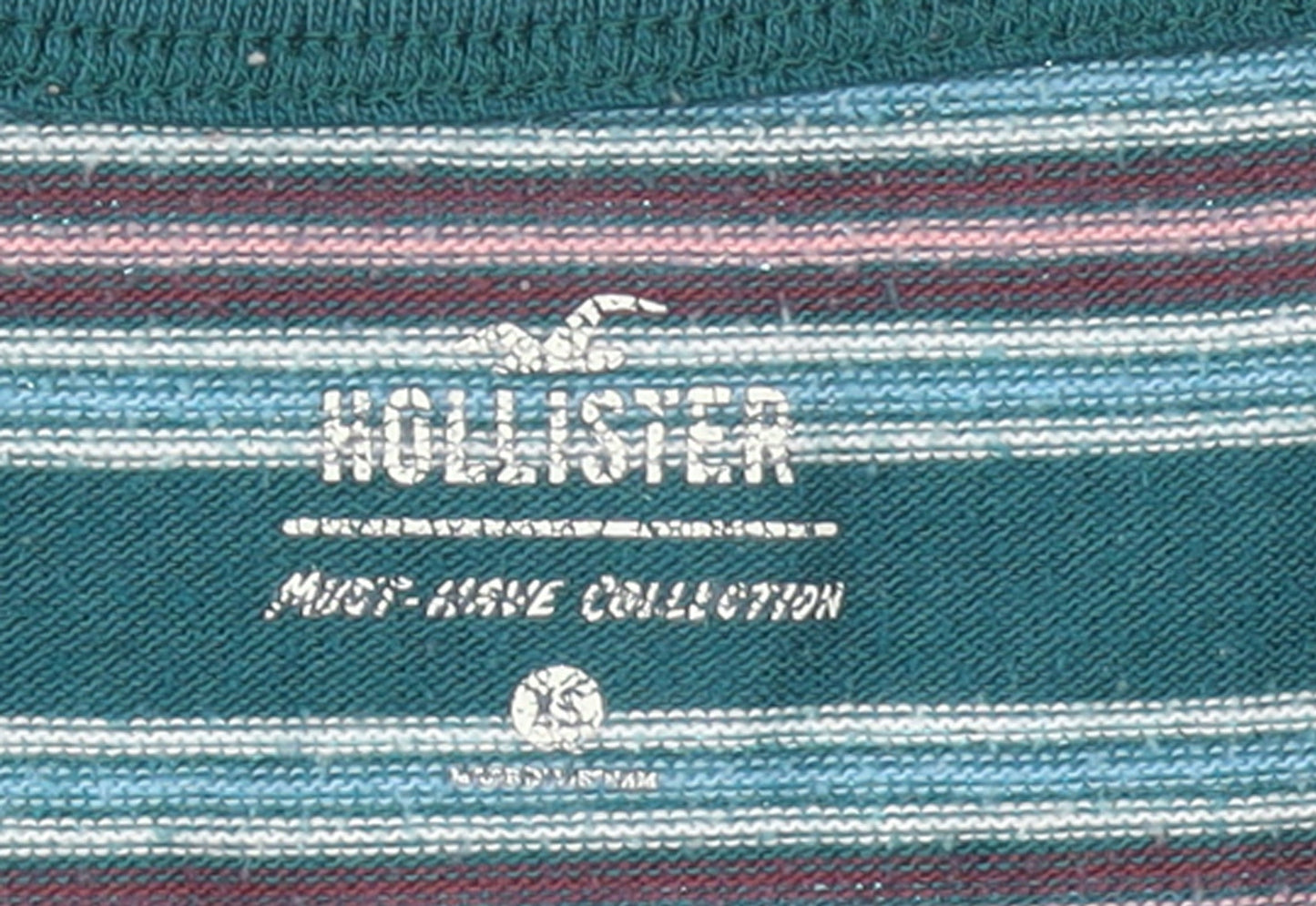 Hollister Women Blue Striped Long Sleeve V-Neck Slim Fit Top L