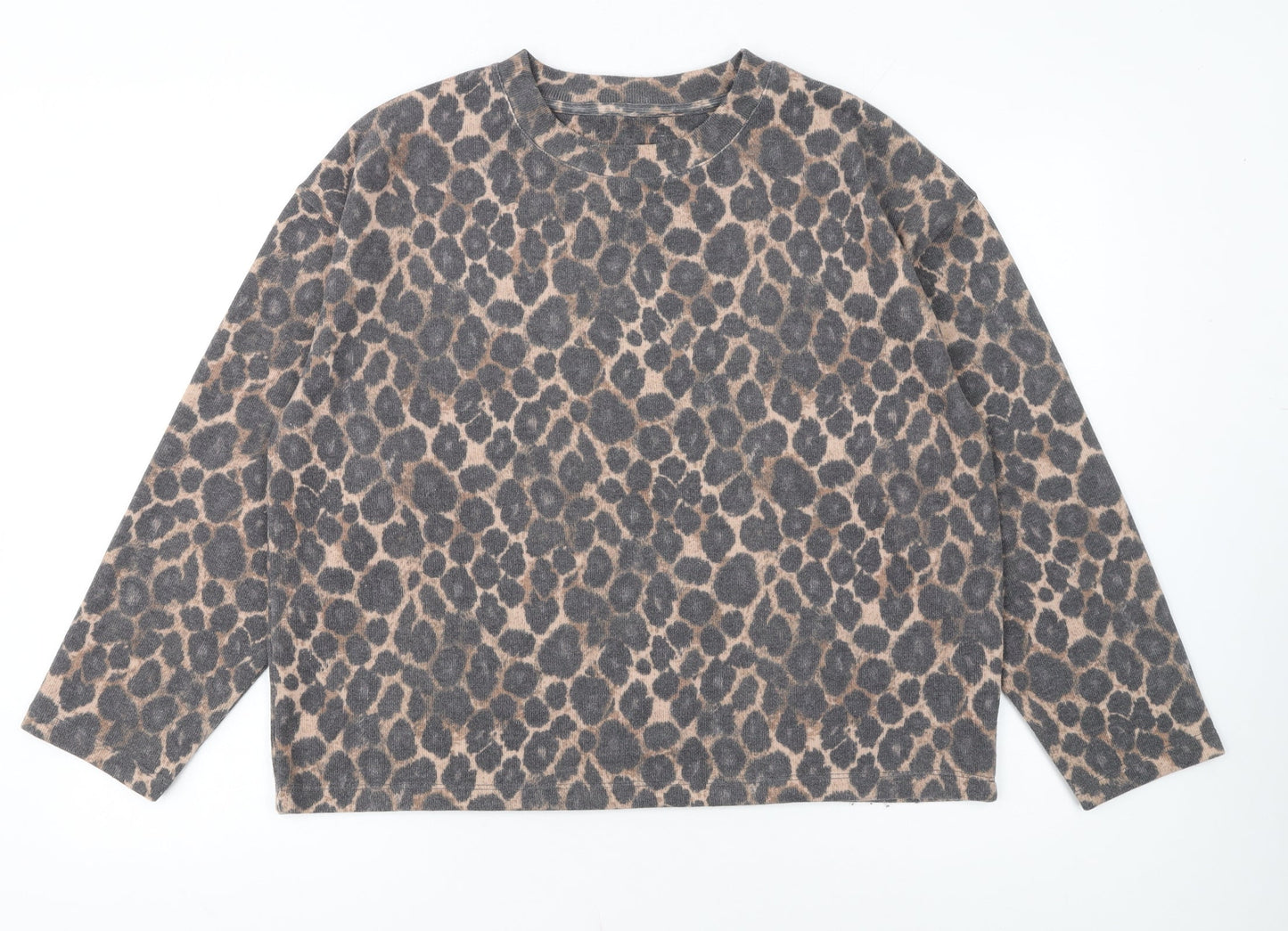 Nutmeg Women's Beige Leopard Print Long Sleeve Pullover Jumper Size 14