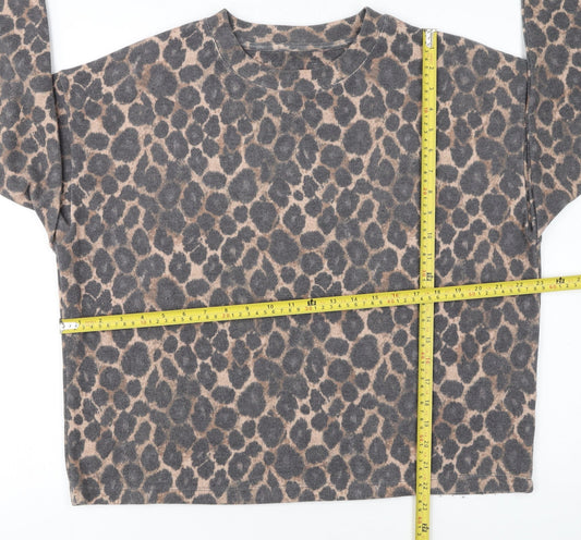 Nutmeg Women's Beige Leopard Print Long Sleeve Pullover Jumper Size 14