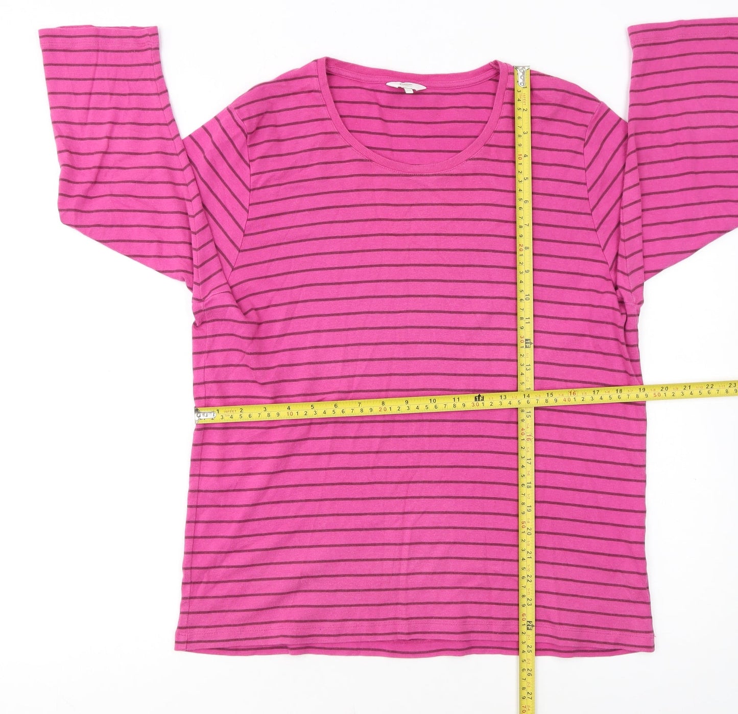 Cotton Traders Women's Pink Striped 3/4 Sleeve Cotton T-Shirt Size 20