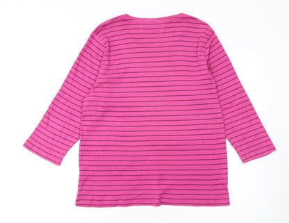 Cotton Traders Women's Pink Striped 3/4 Sleeve Cotton T-Shirt Size 20