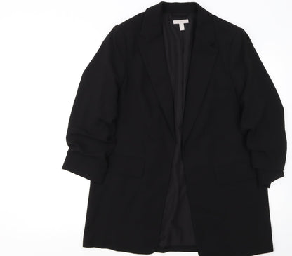 H&M Women Black Polyester Single-Breasted Blazer UK 12