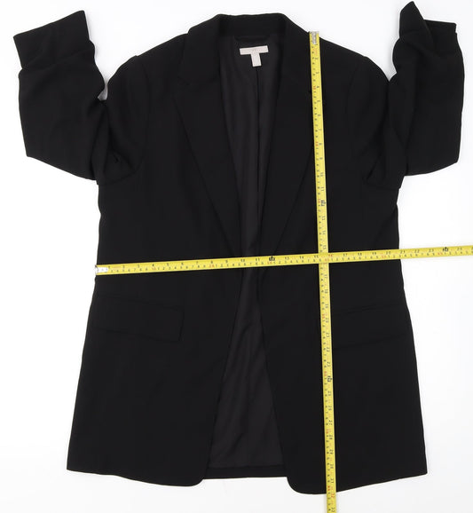H&M Women Black Polyester Single-Breasted Blazer UK 12