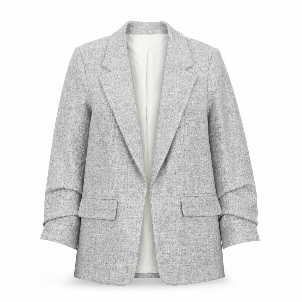 H&M Women Grey Herringbone Blazer Size 6 Regular Fit