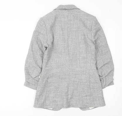 H&M Women Grey Herringbone Blazer Size 6 Regular Fit
