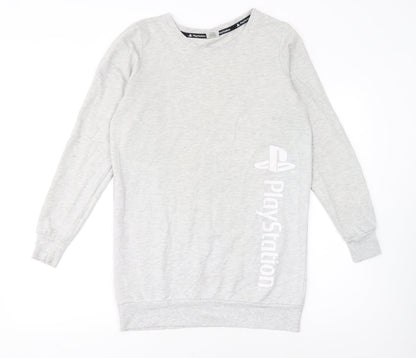 PlayStation Womens Grey Long Sleeve Logo Cotton T-Shirt Size 8