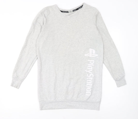 PlayStation Womens Grey Long Sleeve Logo Cotton T-Shirt Size 8