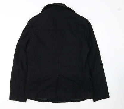 H&M Men's Black Wool Blend Pea Coat Jacket 38R Regular Fit