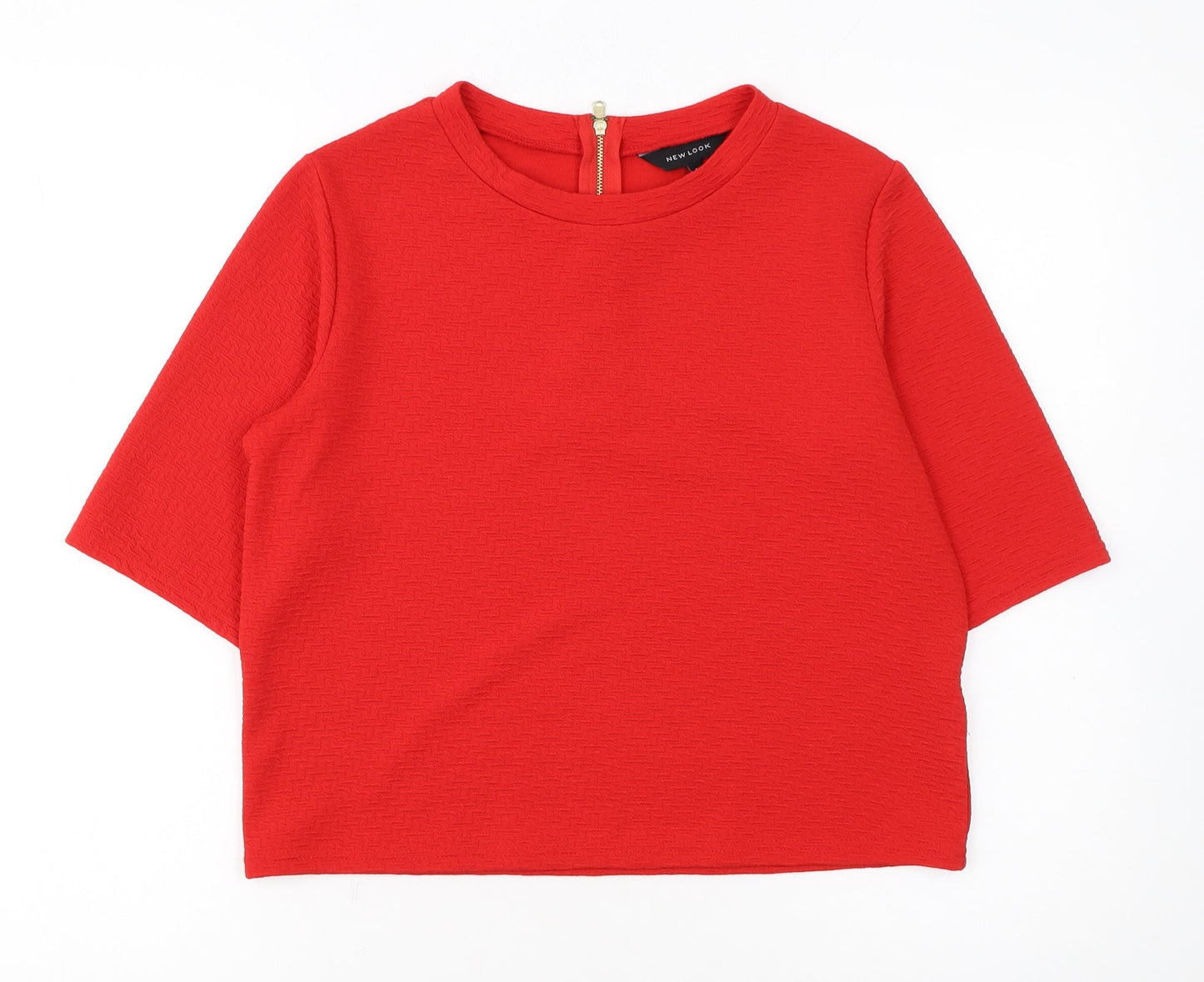 New Look Women Red Short Sleeve Cropped Zip Back Stretch Top Size 10