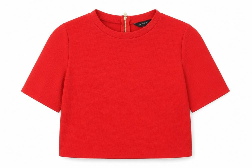 New Look Women Red Short Sleeve Cropped Zip Back Stretch Top Size 10