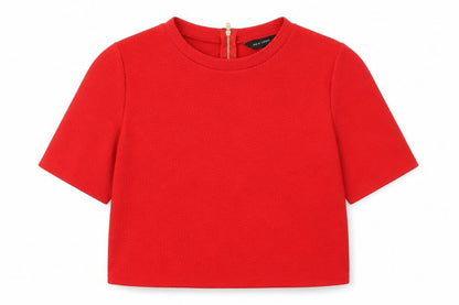 New Look Women Red Short Sleeve Cropped Zip Back Stretch Top Size 10