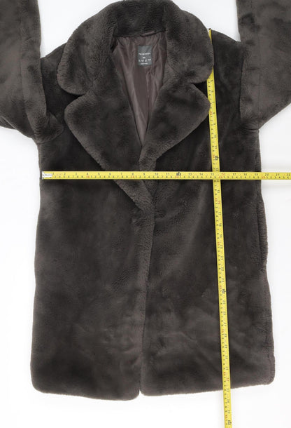 Primark Womens Brown Faux Fur Long Coat XS Winter Overcoat