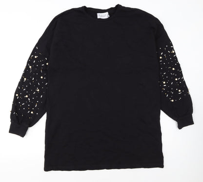 OOTD Women's Black Beaded Pullover Sweatshirt UK 14