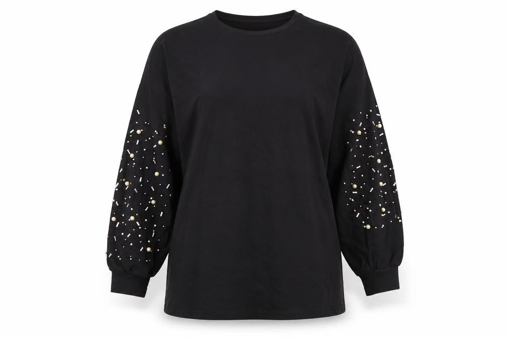 OOTD Women's Black Beaded Pullover Sweatshirt UK 14