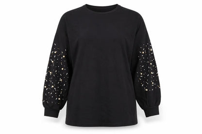 OOTD Women's Black Beaded Pullover Sweatshirt UK 14