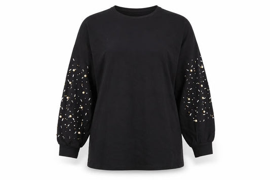 OOTD Women's Black Beaded Pullover Sweatshirt UK 14