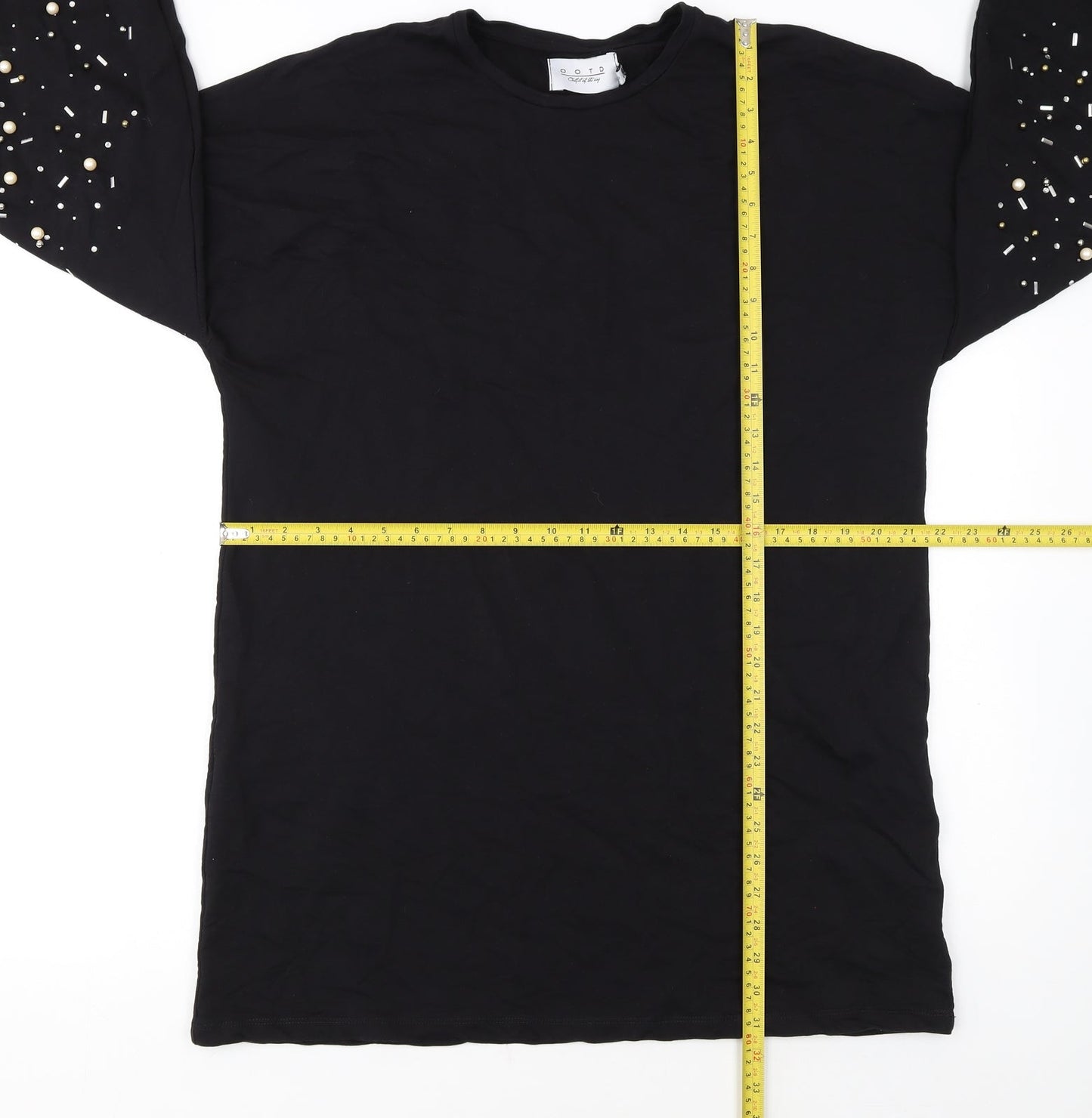 OOTD Women's Black Beaded Pullover Sweatshirt UK 14