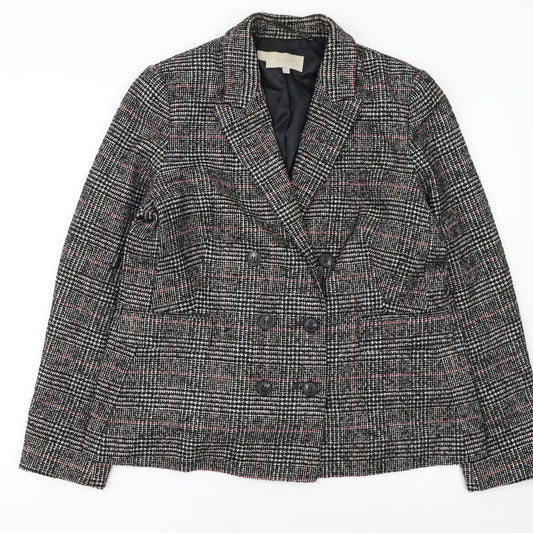 Hobbs Women Black Check Double-Breasted Wool Blazer UK 16