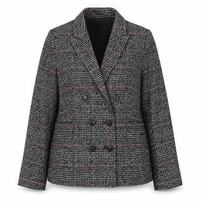 Hobbs Women Black Check Double-Breasted Wool Blazer UK 16