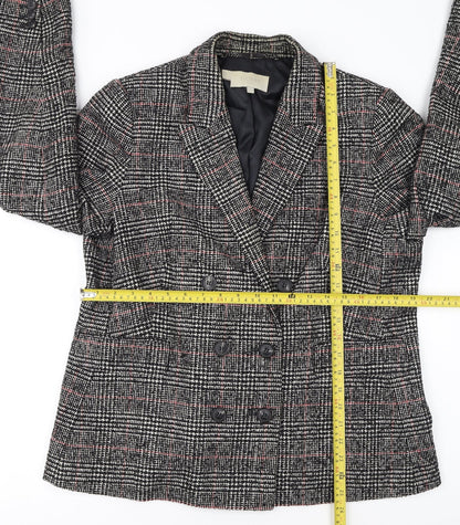Hobbs Women Black Check Double-Breasted Wool Blazer UK 16
