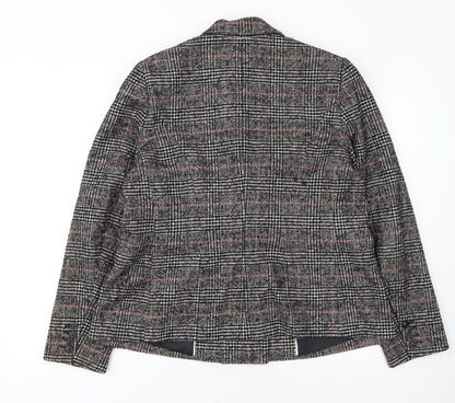Hobbs Women Black Check Double-Breasted Wool Blazer UK 16