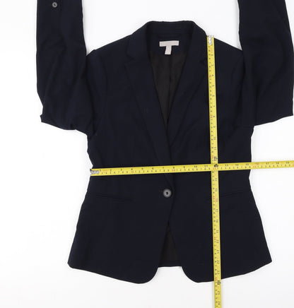 H&M Women Navy Blue Single-Breasted Blazer UK 10 Classic Fit