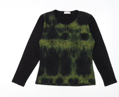LADY'S Women's Black Green Spider Web Long Sleeve Halloween Top Size M