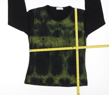 LADY'S Women's Black Green Spider Web Long Sleeve Halloween Top Size M