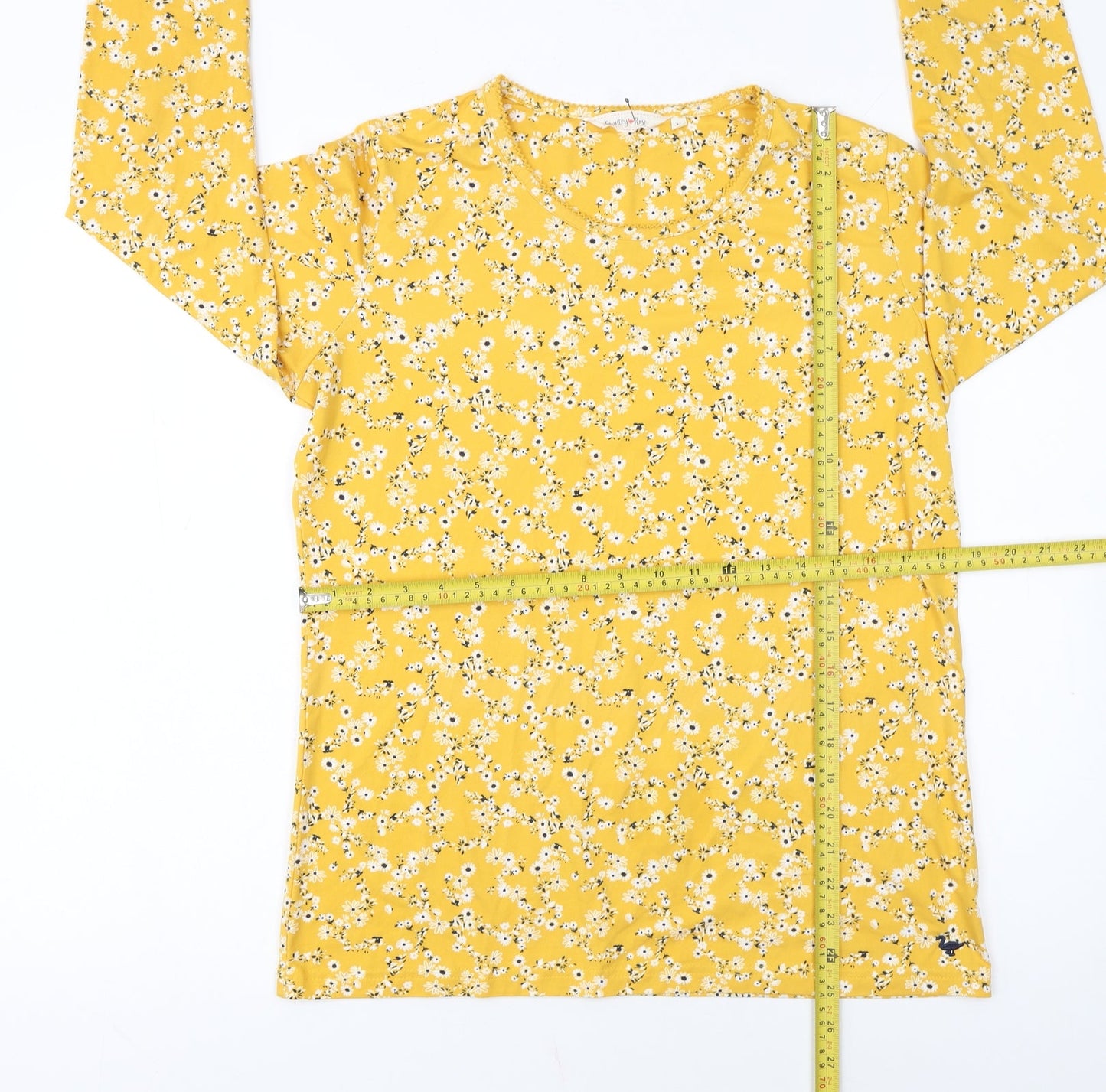 Country Rose Women Yellow Floral Long Sleeve Jersey Top M