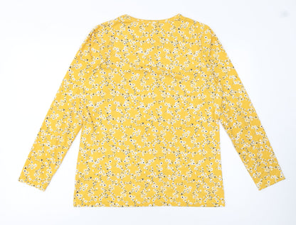 Country Rose Women Yellow Floral Long Sleeve Jersey Top M